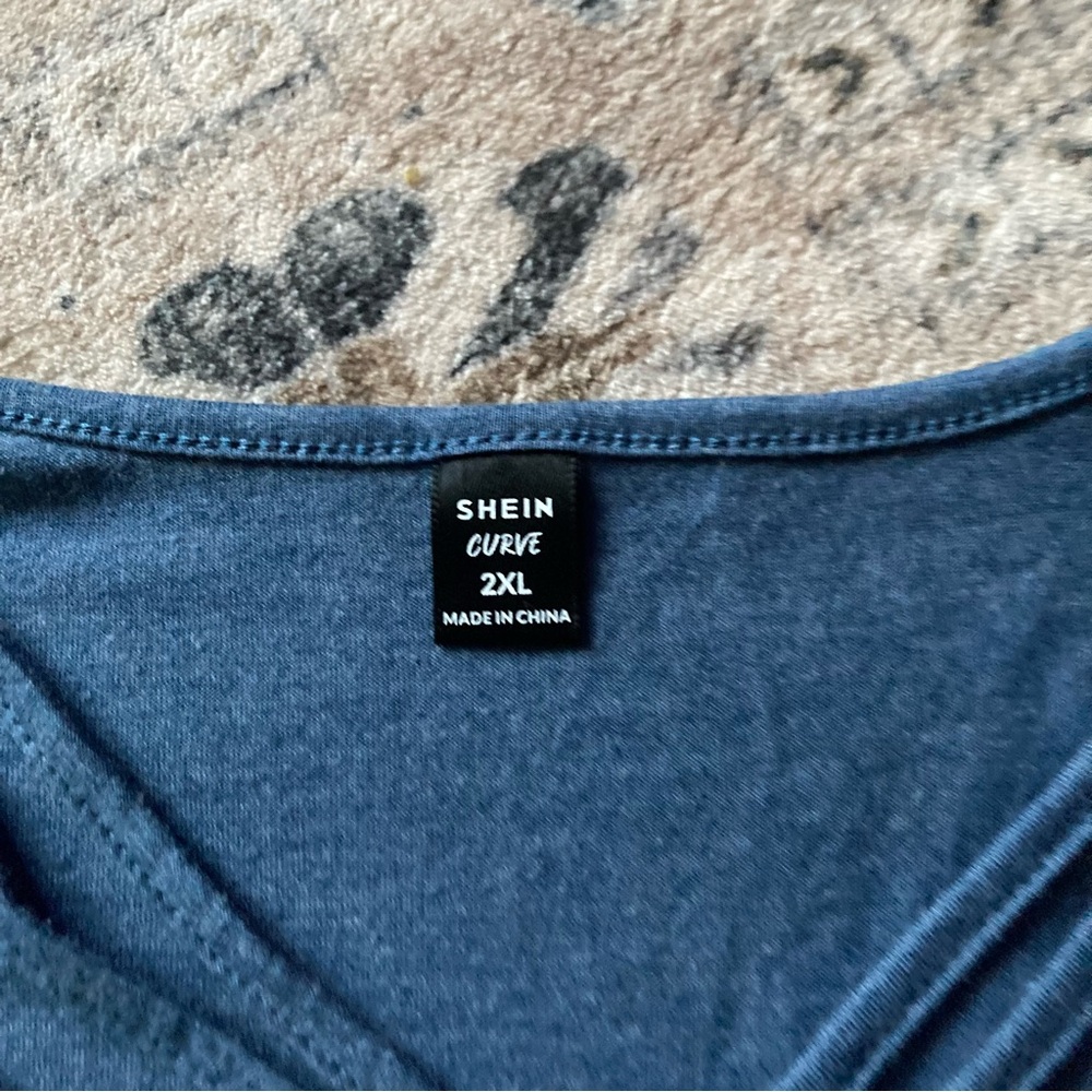 SHEIN Deep Blue V-Neck cross cross strap Short Sleeve Tee - Picture 2 of 2